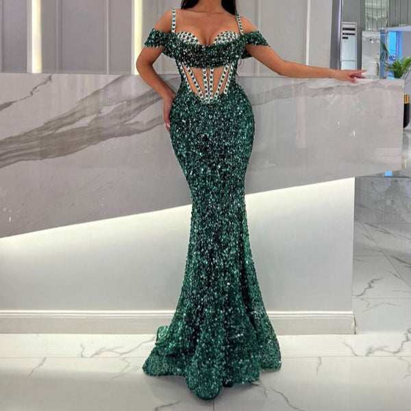 chinese dress ladies Aerie Mermaid Sequin Off Shoulder Maxi Dress