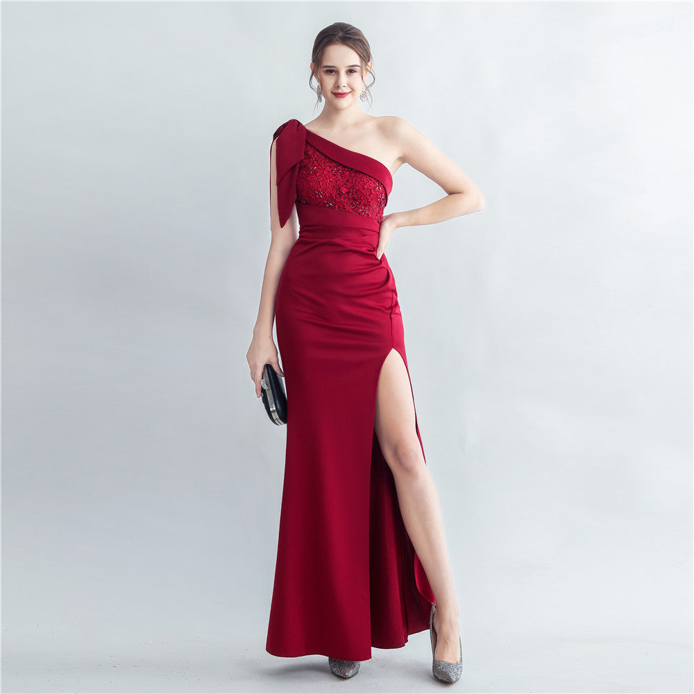 fitted lace wedding dress Annabel Dress in Brandy Red – SALONI main image 0