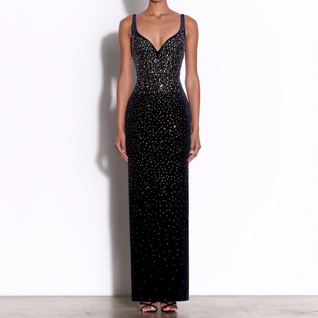 womens velvet maxi dress Aella Crystal-Embellished Velvet Maxi Dress