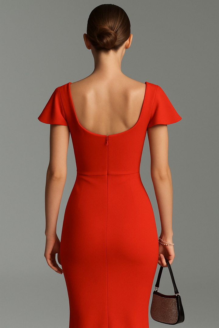 Elegant  Hourglass Evening Gown with Crystal Neckline & Flutter Sleeves - Hot fashionista