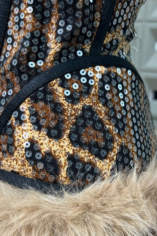 Raine Strapless Fur Leopard Mini Dress