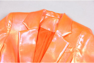 Candy Tangerine Metallic Blazer Suit - Hot fashionista