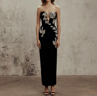 Fannie Bandeau Rhinestone Slit Dress - Hot fashionista