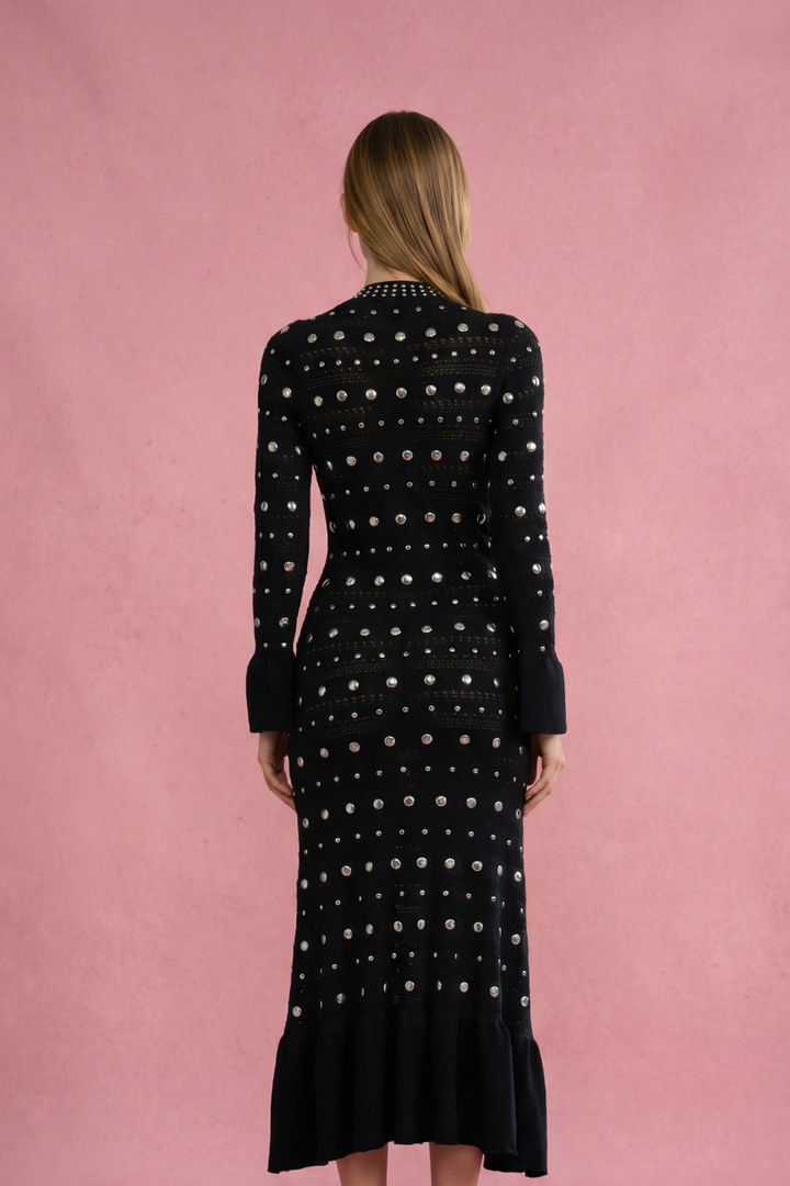 Rylee Studded Crochet Knit Maxi Dress