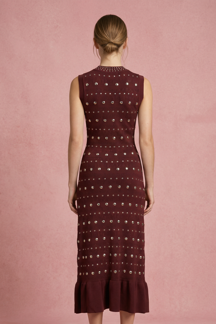 Rylee Studded Crochet Knit Maxi Dress