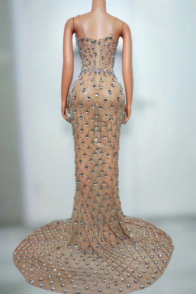 Willa Mesh Crystals Rhinestones Chains Dress - Hot fashionista