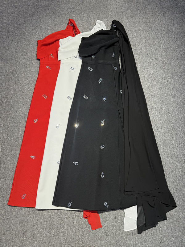 One-Shoulder Embellished Evening bandage Gown with Slit Elegant Formal Maxi Dress - Hot fashionista