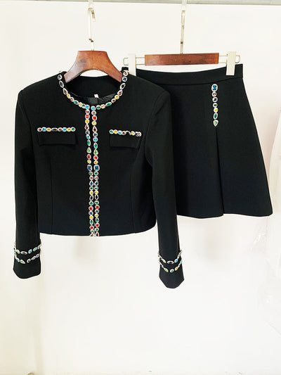 Audrey Rhinestone Beaded Jacket Mini Skirt Set - Hot fashionista