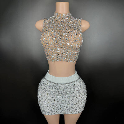 Zadie Sparkly Crystals Top Backless Skirt Set - Hot fashionista
