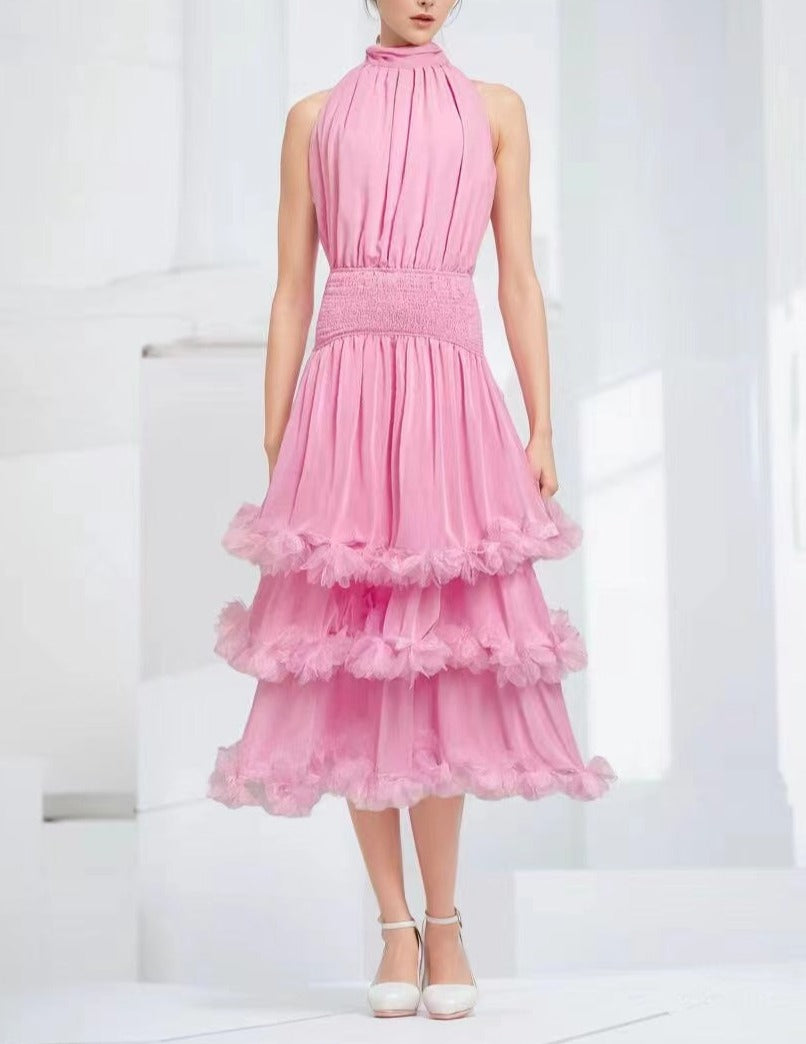 Meadow Halter Neck Ruffle Tiered Evening Gown