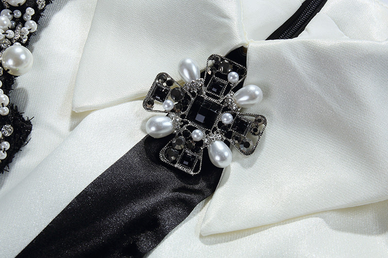 Prairie Long-Sleeve Rhinestone Sequined Paneled Tweed Mini A-Line Dress - Hot fashionista