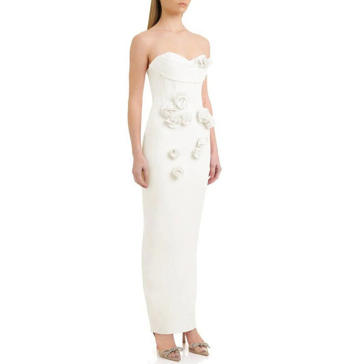 Lesley Off Shoulder White Flower Maxi Dress - Hot fashionista