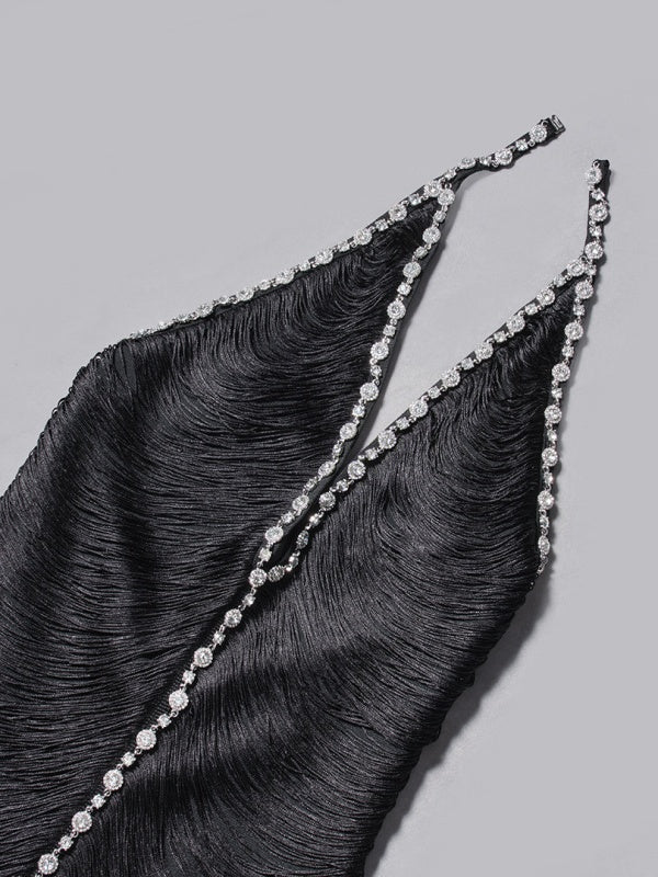 Phoebe Rhinestone-Embellished Halter Tassel Midi Dress - Hot fashionista