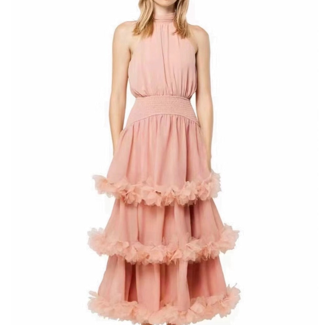 Meadow Halter Neck Ruffle Tiered Evening Gown