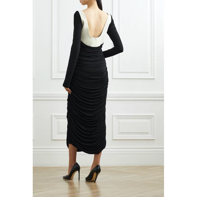 Connie Long Sleeve Square Collar Ruched Hem Knit Maxi Dress - Hot fashionista