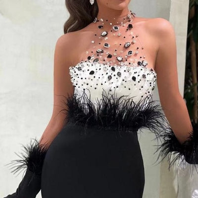 Abilene Sleeveless Halter Neck Embellishment Midi Dress - Hot fashionista