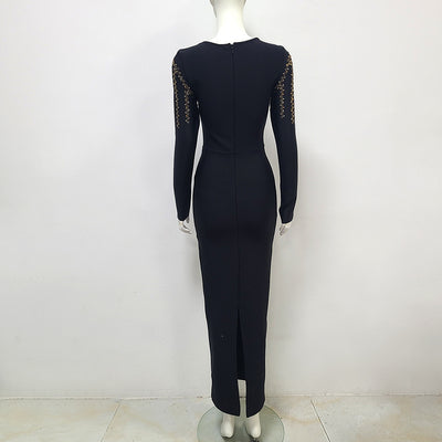 Alice Long Sleeve V Neck Embellishment Midi Dress - Hot fashionista