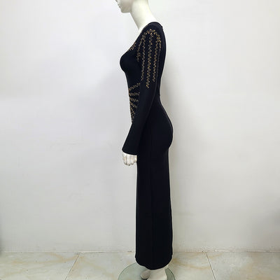 Alice Long Sleeve V Neck Embellishment Midi Dress - Hot fashionista