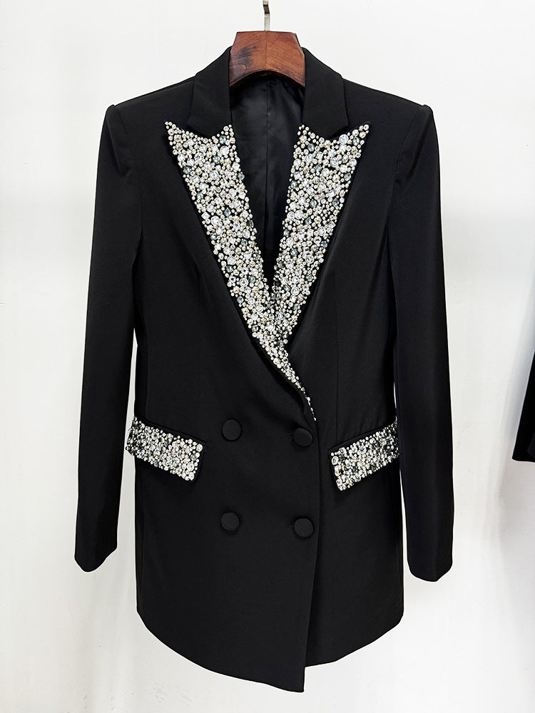 Anne Long Sleeve Collared Crystal Embellished Blazer - Hot fashionista