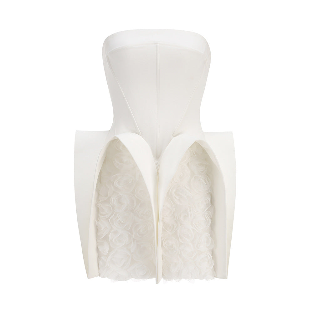 Astraea Bandeau Mini Dress With Puff Floral Hem - Hot fashionista