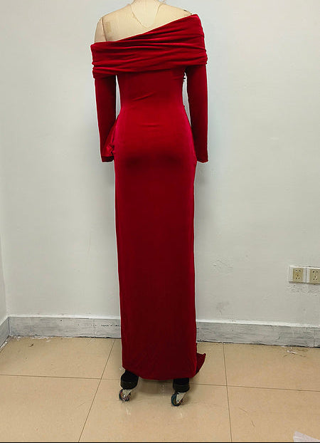 Avalon-Rae Long Sleeves Off Shoulder with Knot Belt Maxi Dress - Hot fashionista