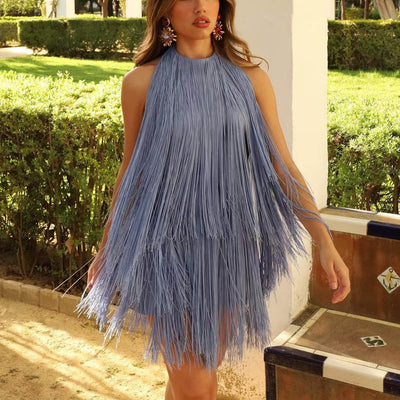 Hot Fashionista Aylin Layered Fringed Flapper Mini Dress