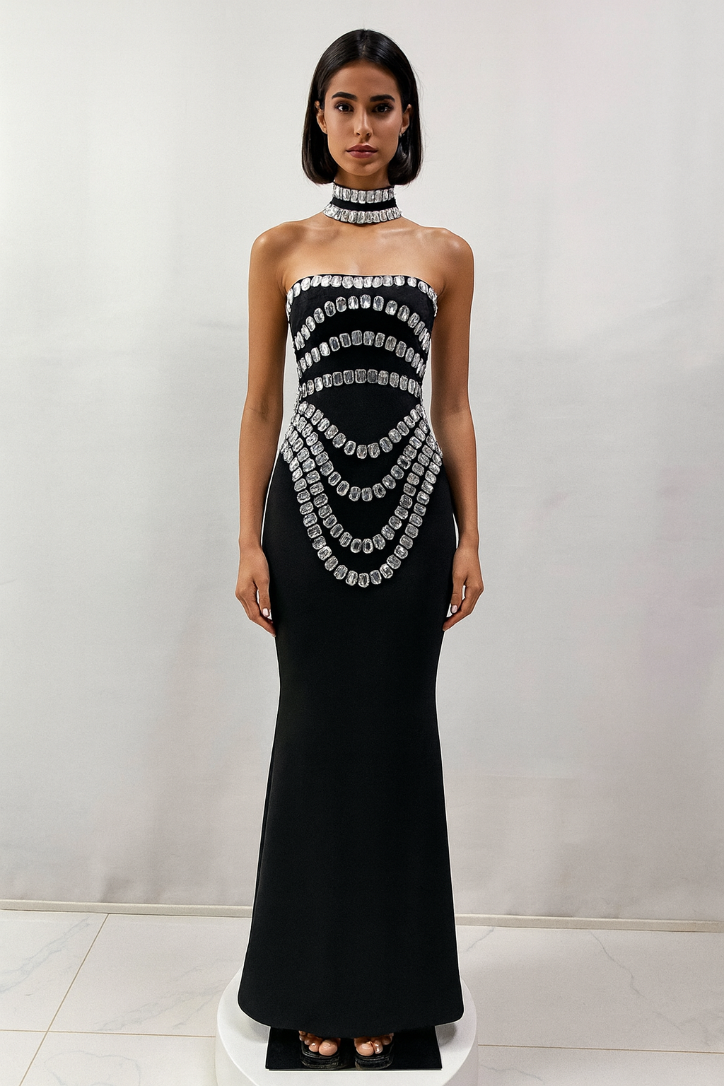 Luxley Strapless Rhinestone Diamond Maxi Dress - Hot fashionista