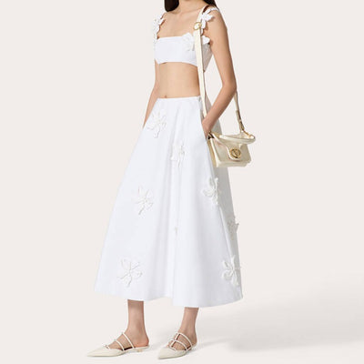 Hot Fashionista Bailey Floral Appliqué Crop Top & Long Skirt Set