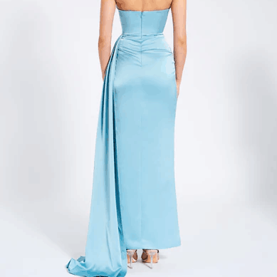 Betsy Sweetheart Neck High Slit Crystal Embellished Midi Dress - Hot fashionista