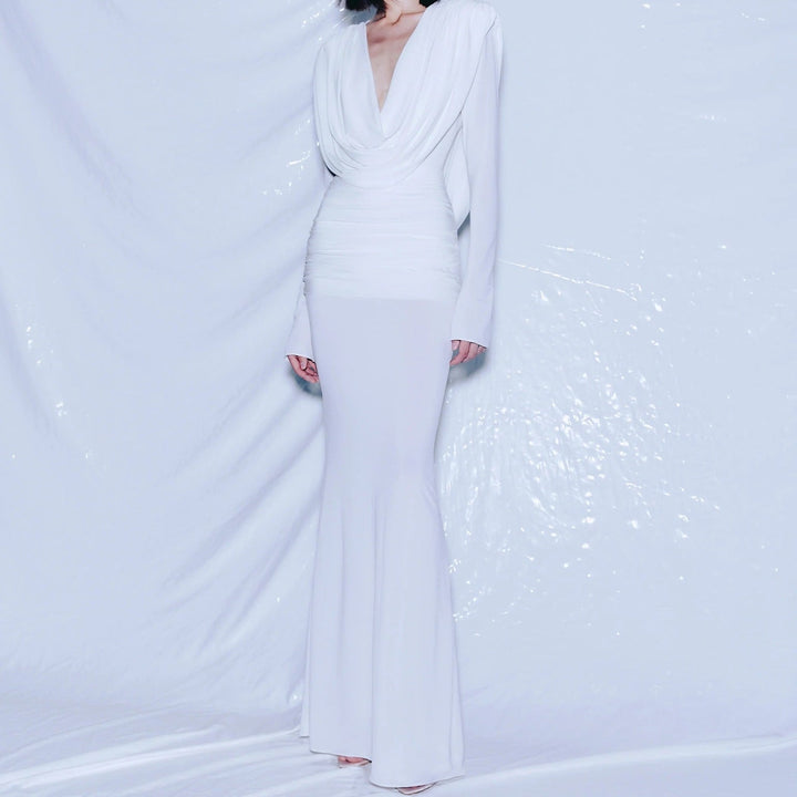 Brielle Cowl Neck Ruched Maxi Dress