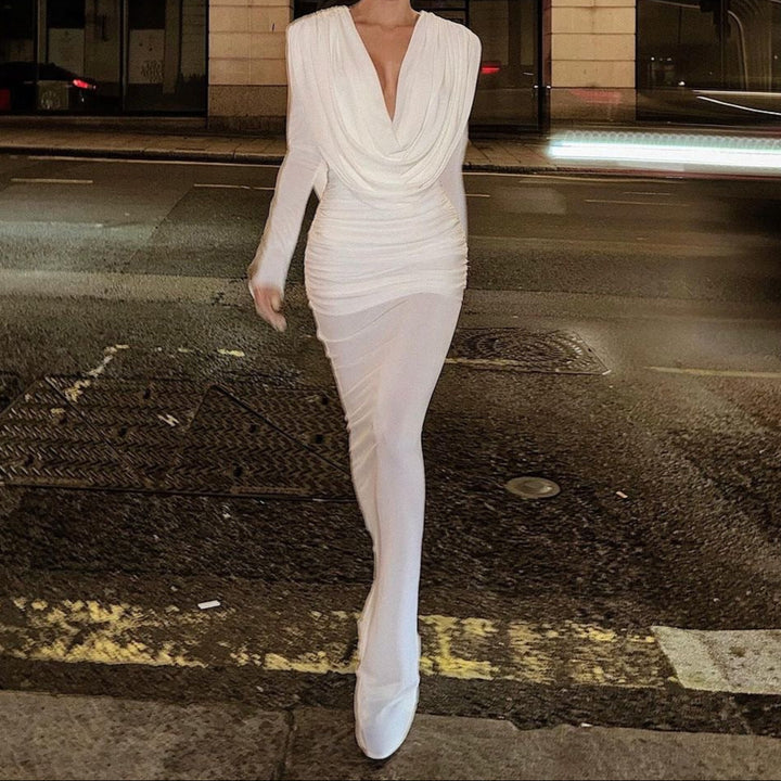 Brielle Cowl Neck Ruched Maxi Dress - Hot fashionista