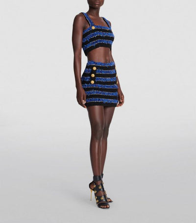 Kiara 8-Button Metallic Striped Tweed Mini Skirt Set - Hot fashionista
