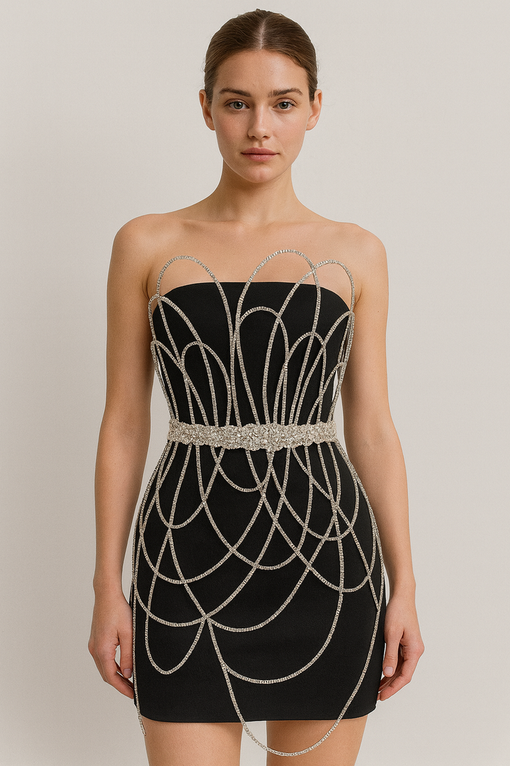 Kylah Crystal Web Black Mini Dress - Hot fashionista