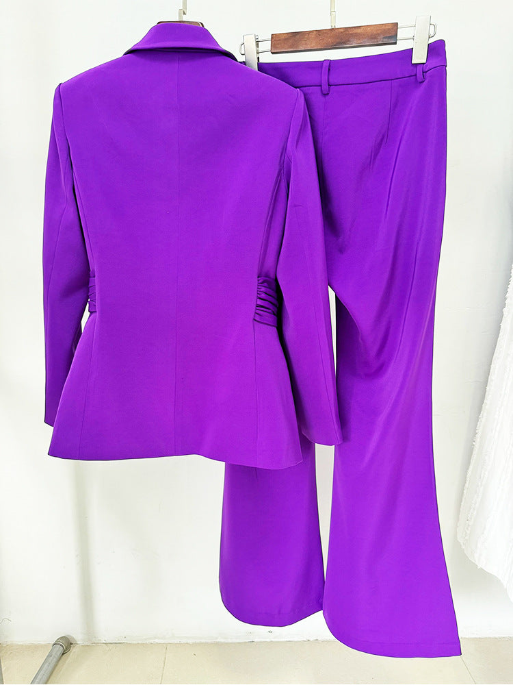 Callie Long Sleeve Pleated Top & Flared Pants Set - Hot fashionista