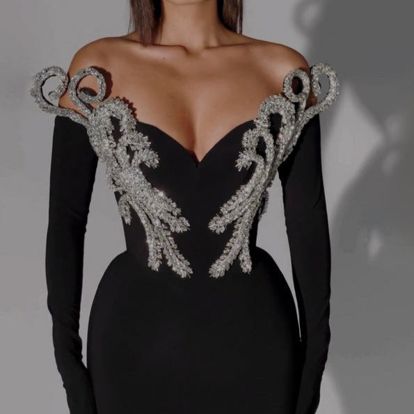 Cori Off The Shoulder Crystal Embellished Maxi Dress - Hot fashionista