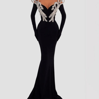 Hot Fashionista Cori Off The Shoulder Crystal Embellished Maxi Dress