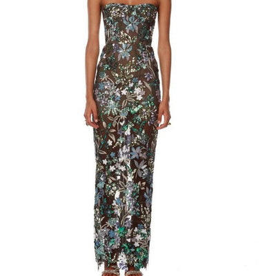 Hot Fashionista Dakota Strapless Floral-Embroidered Maxi Dress