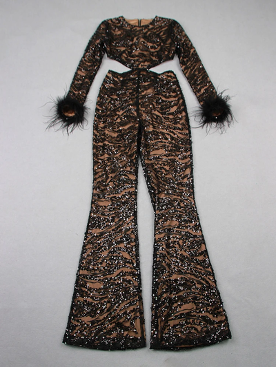 Danielle Backless Sequined Feather Jumpsuit - Hot fashionista