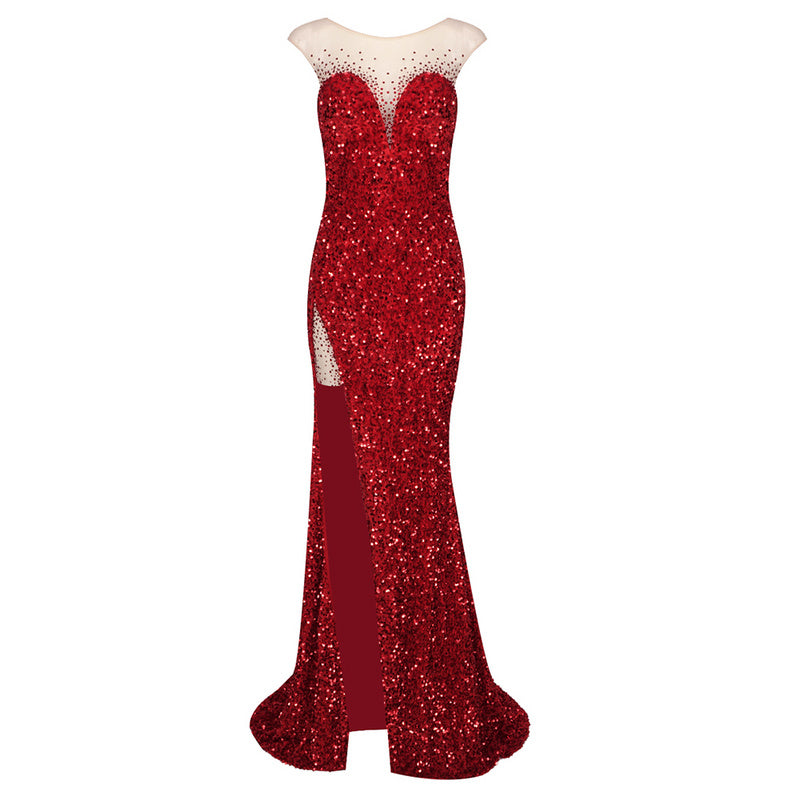 Darcy Mesh Insert Sequin Side Slit Maxi Dress - Hot fashionista