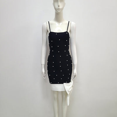 Dolly Spaghetti Strap Pearl Detail Two Toned Mini Dress - Hot fashionista