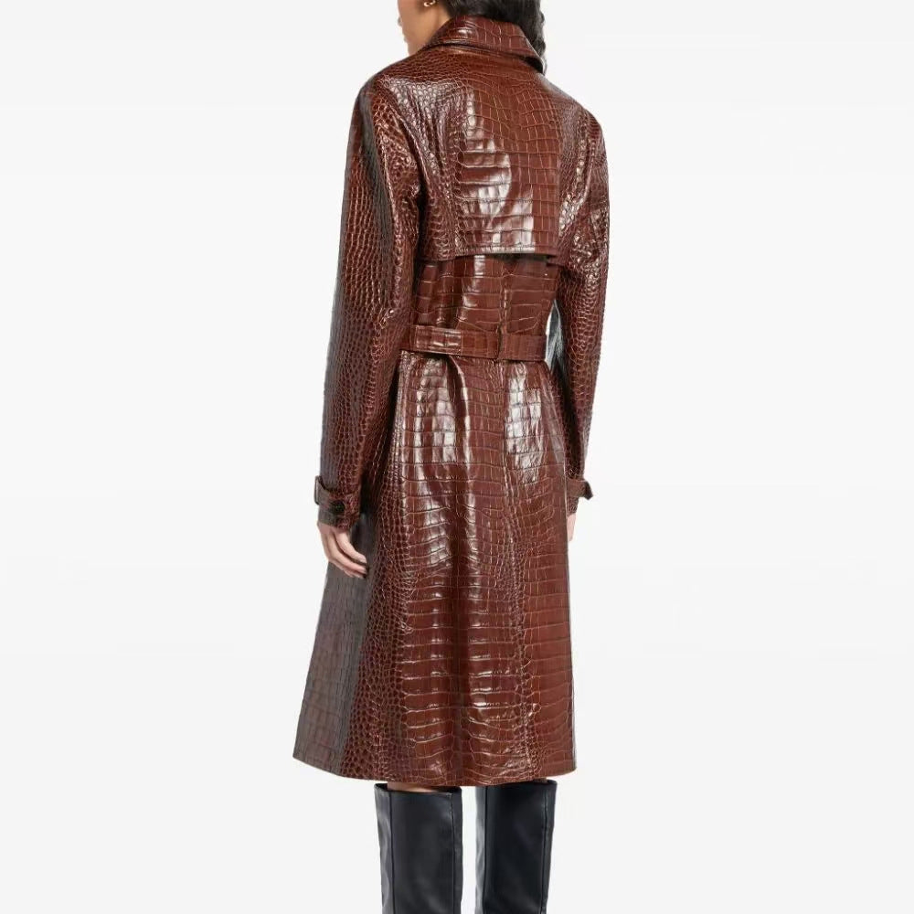 Dovie Crocodile-Effect Leather Trench Coat - Hot fashionista