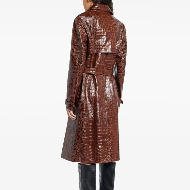 Dovie Crocodile-Effect Leather Trench Coat - Hot fashionista