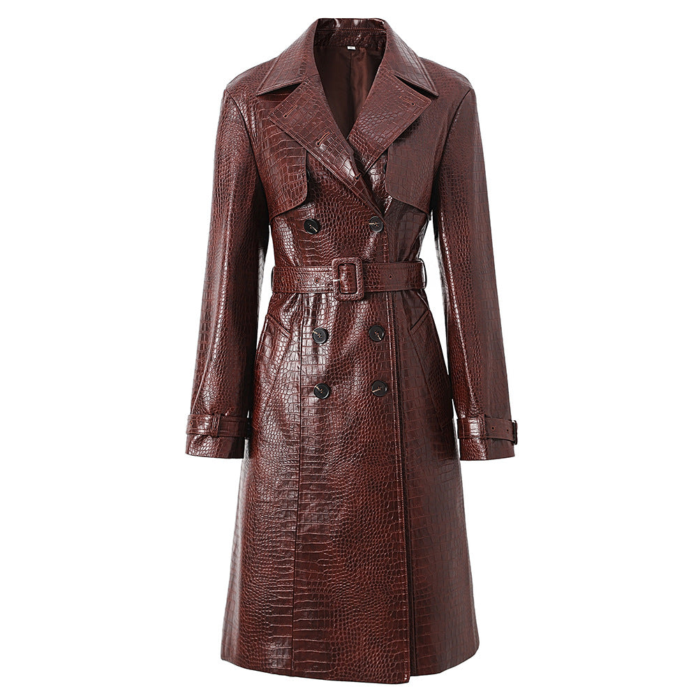Dovie Crocodile-Effect Leather Trench Coat - Hot fashionista