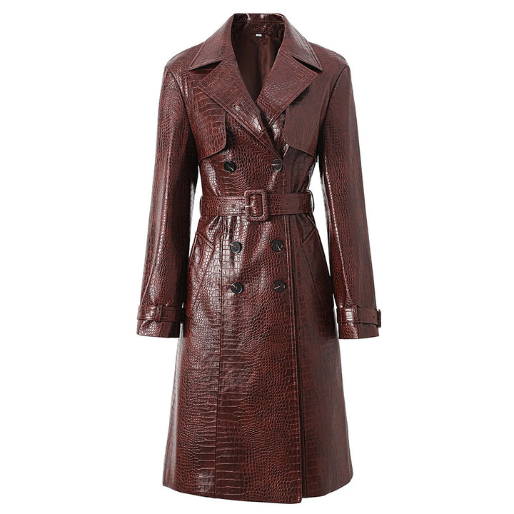 Dovie Crocodile-Effect Leather Trench Coat - Hot fashionista