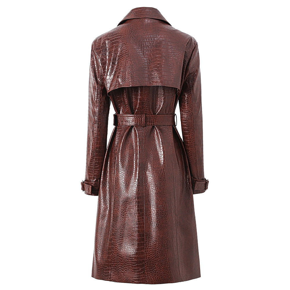 Dovie Crocodile-Effect Leather Trench Coat - Hot fashionista