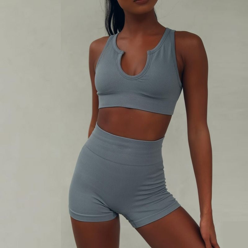 Two-piece Set Ins Seamless Knitting Sexy Gym Sport Workout Running Sports Short Bra Yoga Suit Tracksuit U-neck Fitness - Hot fashionista