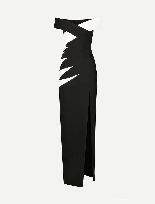 Elanor Off The Shoulder Side Slit Two Toned Midi Dress - Hot fashionista
