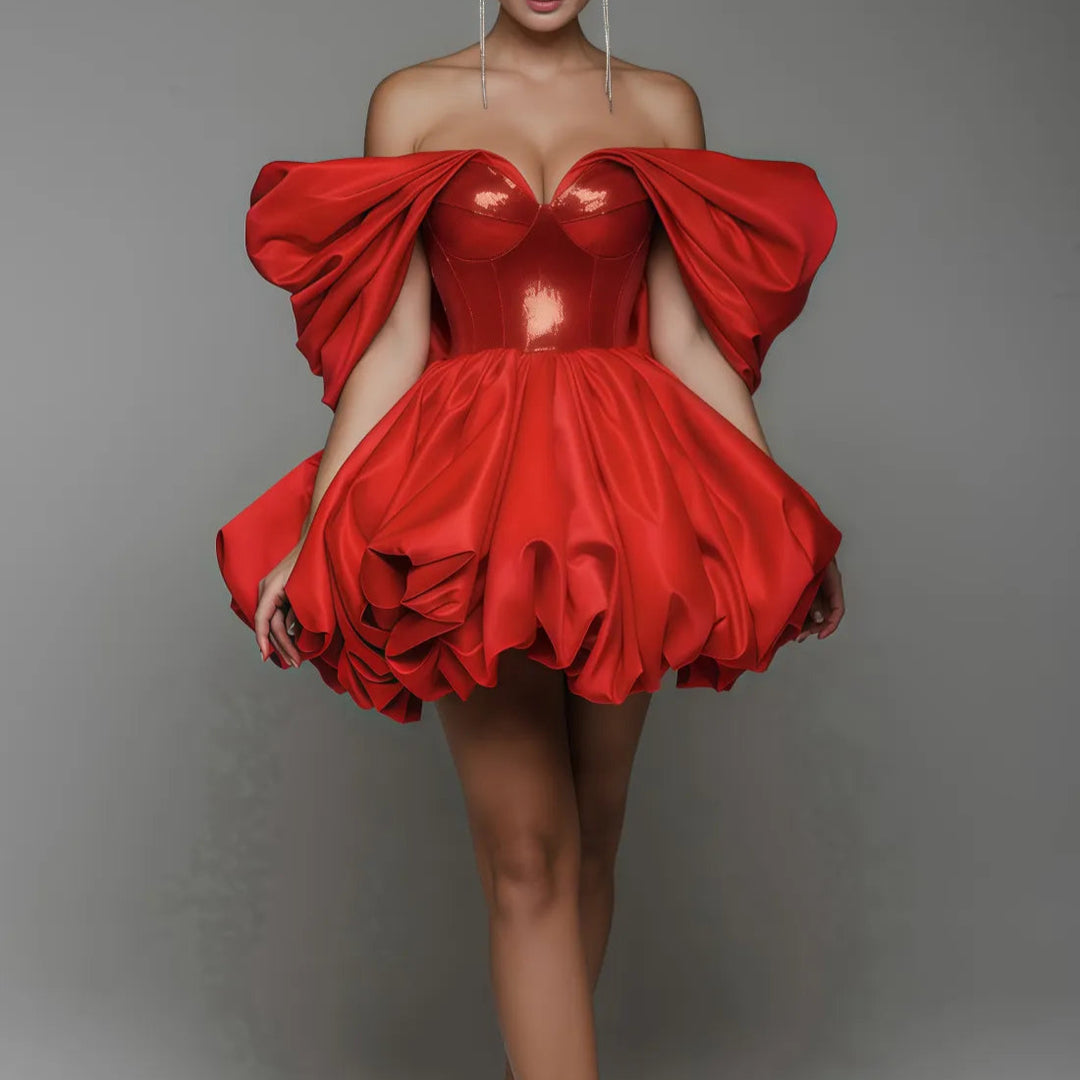 Elina Off Shoulder  Ruffles Satin Mini Dress - Hot fashionista