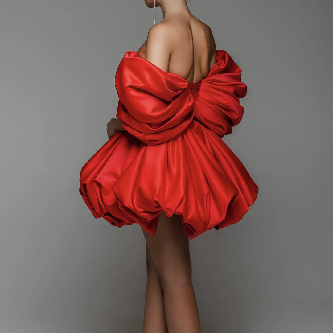 Elina Off Shoulder  Ruffles Satin Mini Dress - Hot fashionista