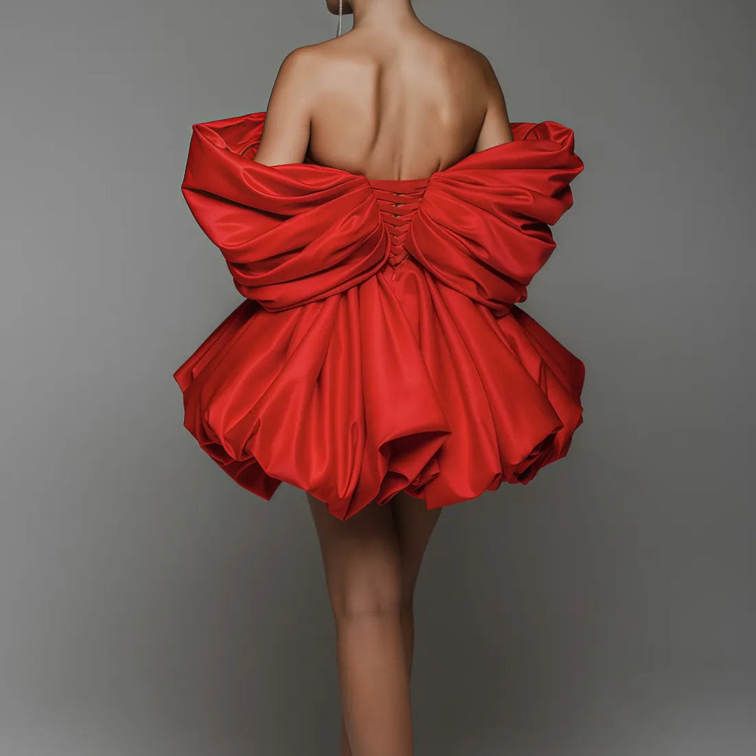 Elina Off Shoulder  Ruffles Satin Mini Dress - Hot fashionista